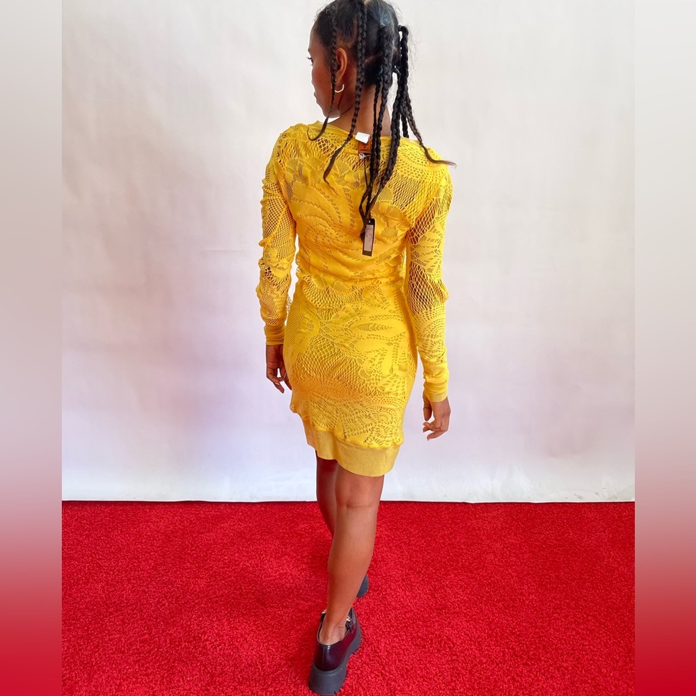 Jean Paul Gaultier 3 Layers yellow fishnet body con stretchy DRESS NWT Medium